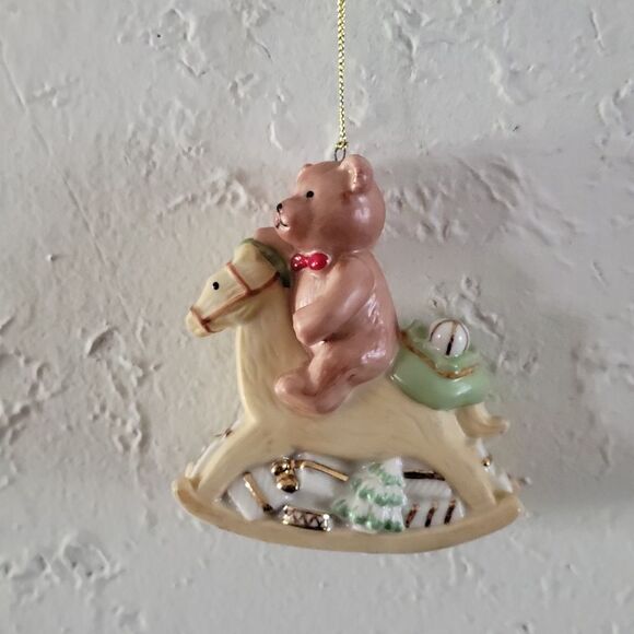 VINTAGE ✨️ Mikasa Bear on Rocking Horse Ornament - Picture 3 of 4